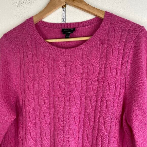 Talbots 100% Cashmere Sweater Size L Pink Cable Knit Old Money Casual Staple - Picture 4 of 9